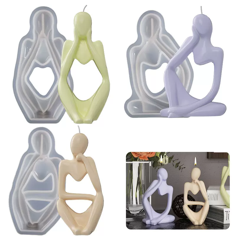水晶滴胶diy人像蜡烛硅胶模具2D立体思考者人像香薰石膏模具批发