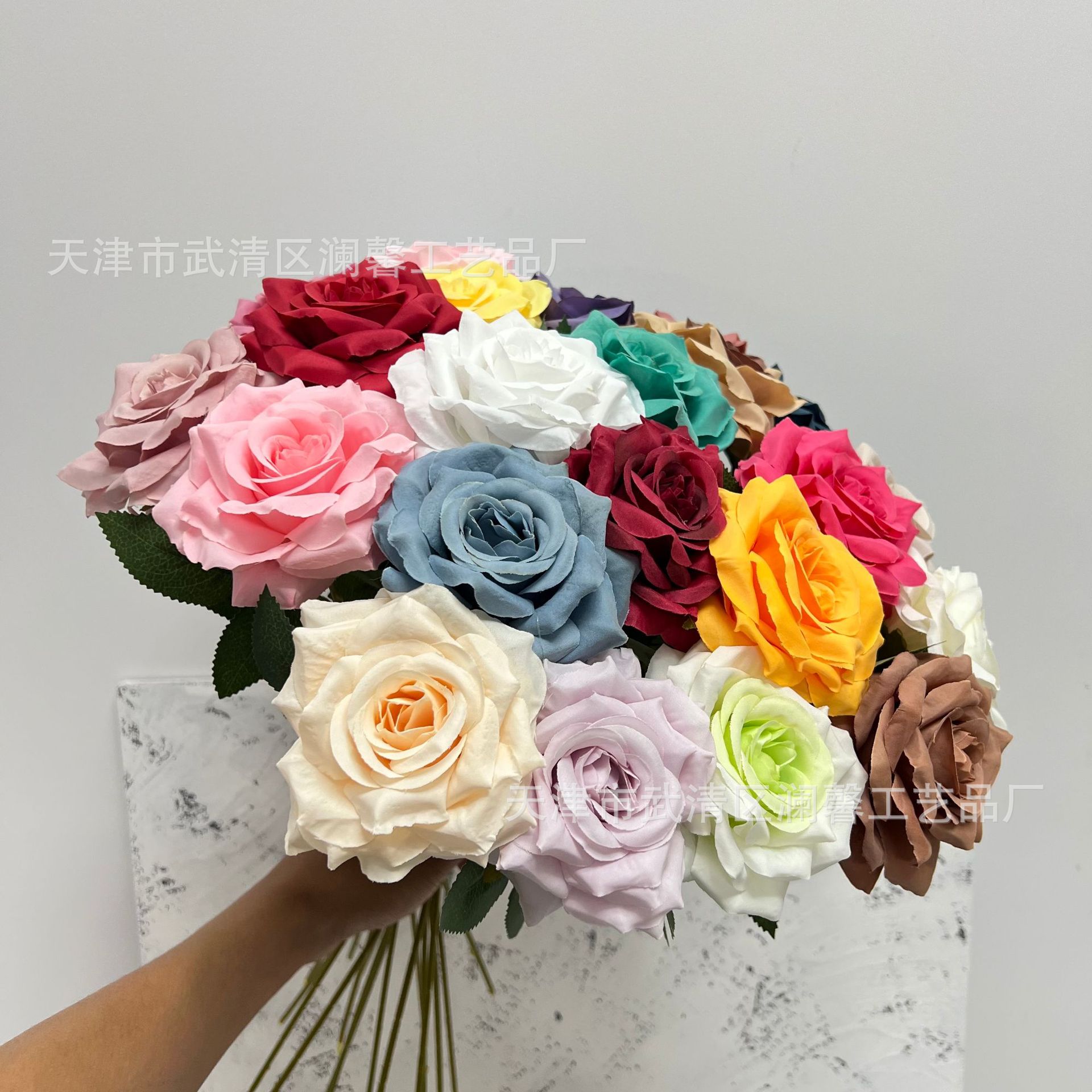 毛布单枝钻石玫瑰婚庆花墙花排插花手捧假花家居摆设仿真花批发