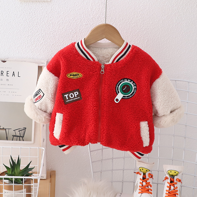 소년 옷 기모 지퍼 셔츠 짧은 양고기 양털 재킷 따뜻한 옷 어린이 두꺼운 야구 유니폼 카디건 겨울 옷