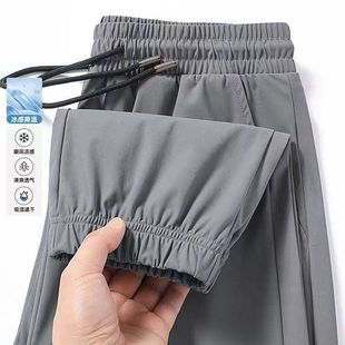 Summer Ice Silk Pants Thin Casual Sports Pants Men's Four-Way Elastic Quick-Drying Loose Large Size Leggings Breathable Elastic Pants