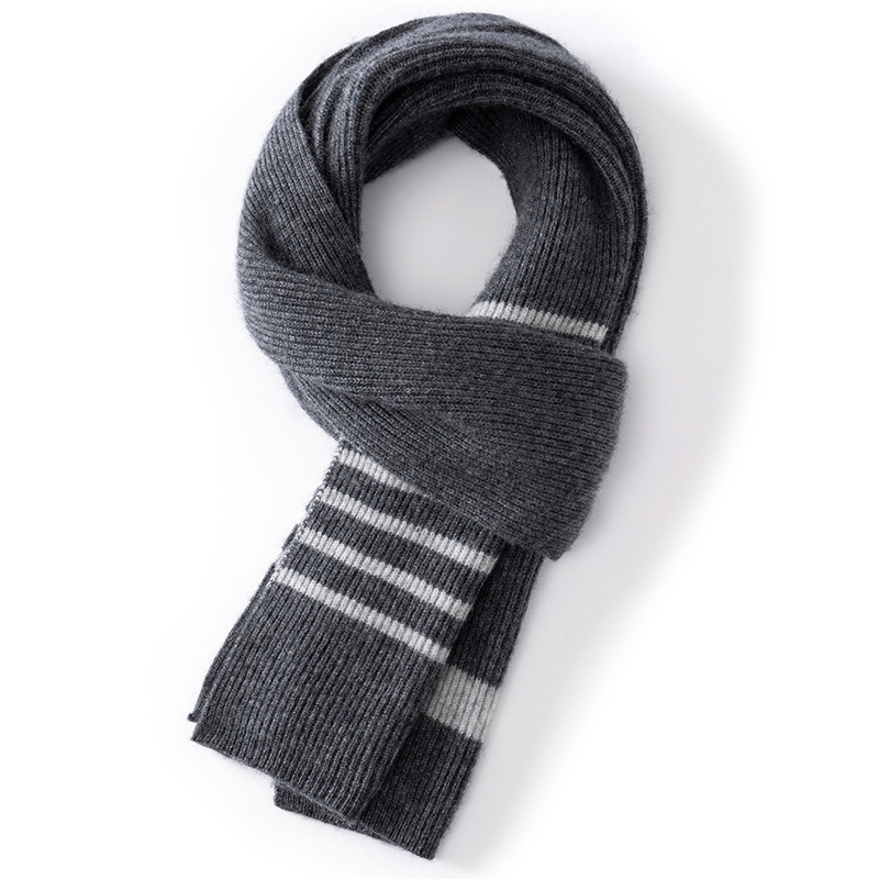山羊绒围巾男女新款提花条纹时尚针织加厚保暖针织围脖围巾批发
