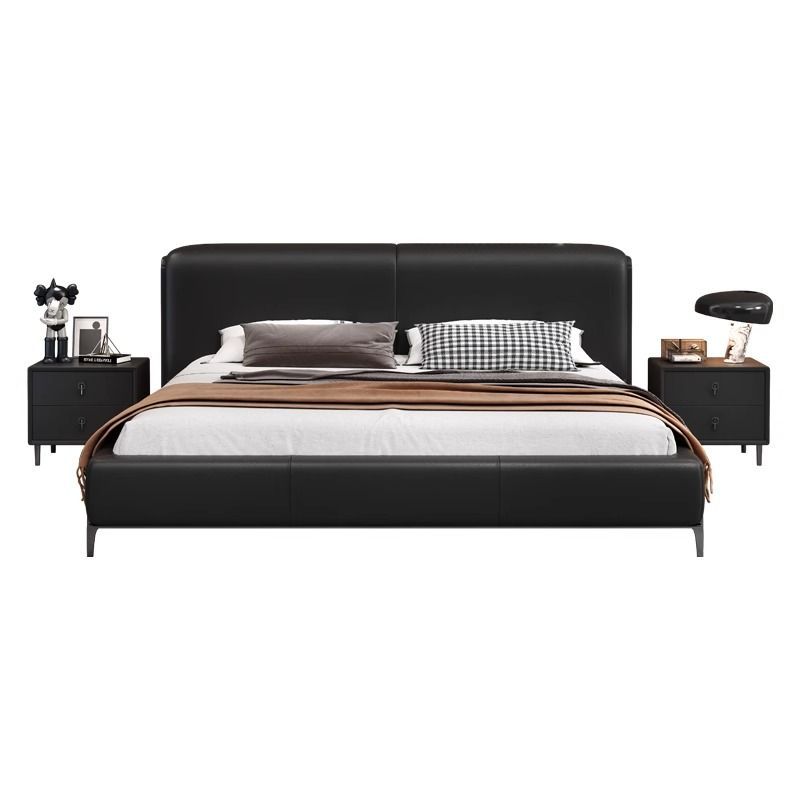 Italiano minimalista gran vaca negro cama de cuero completo de gama alta cama de boda dormitorio principal diseñador de 1,8 m cama doble bolsa de noche image 7