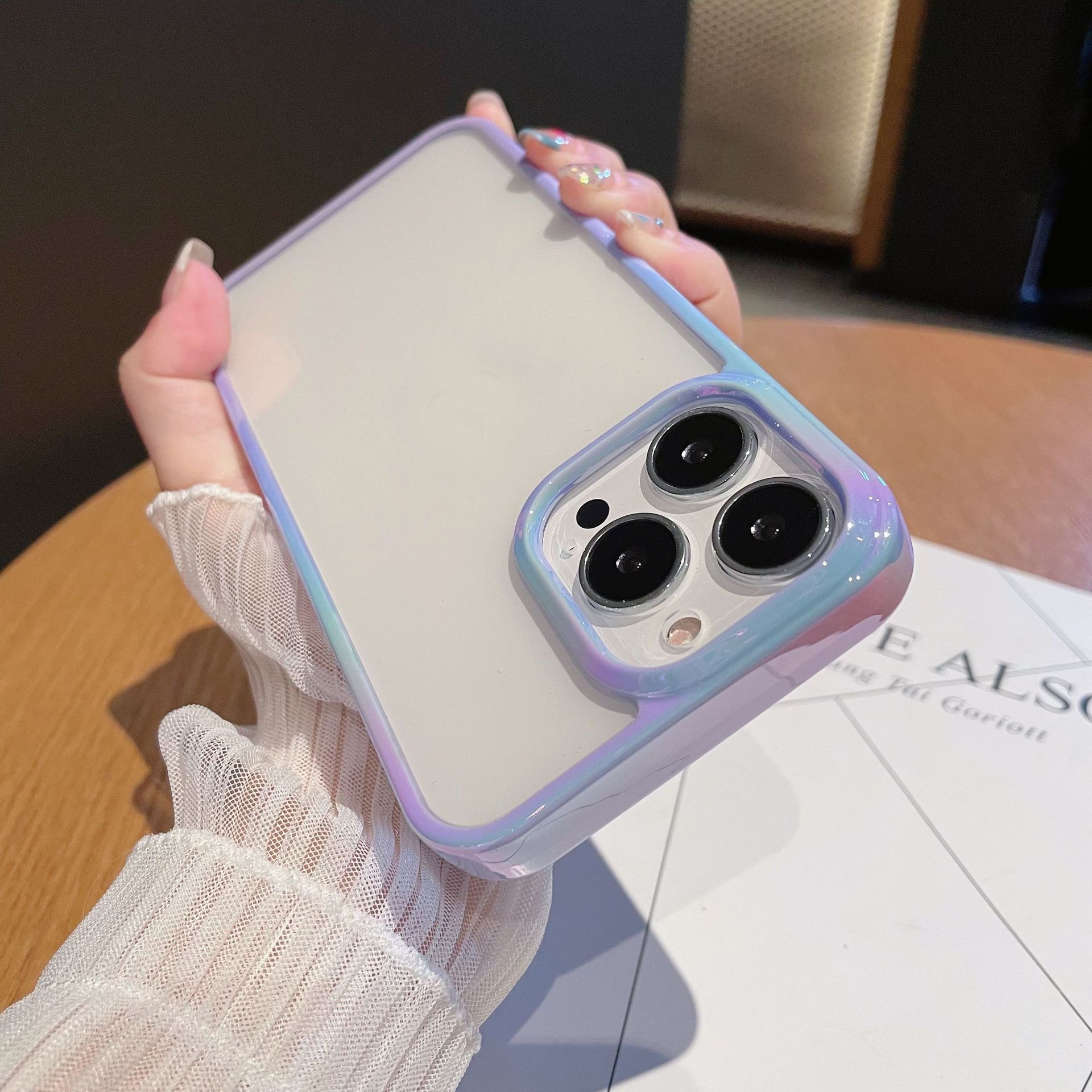 Suitable for Apple 17Promax Mobile Phone Case Iphone16 Colorful Laser 15 Simple Groove 14 Transparent Anti-Fall for Women