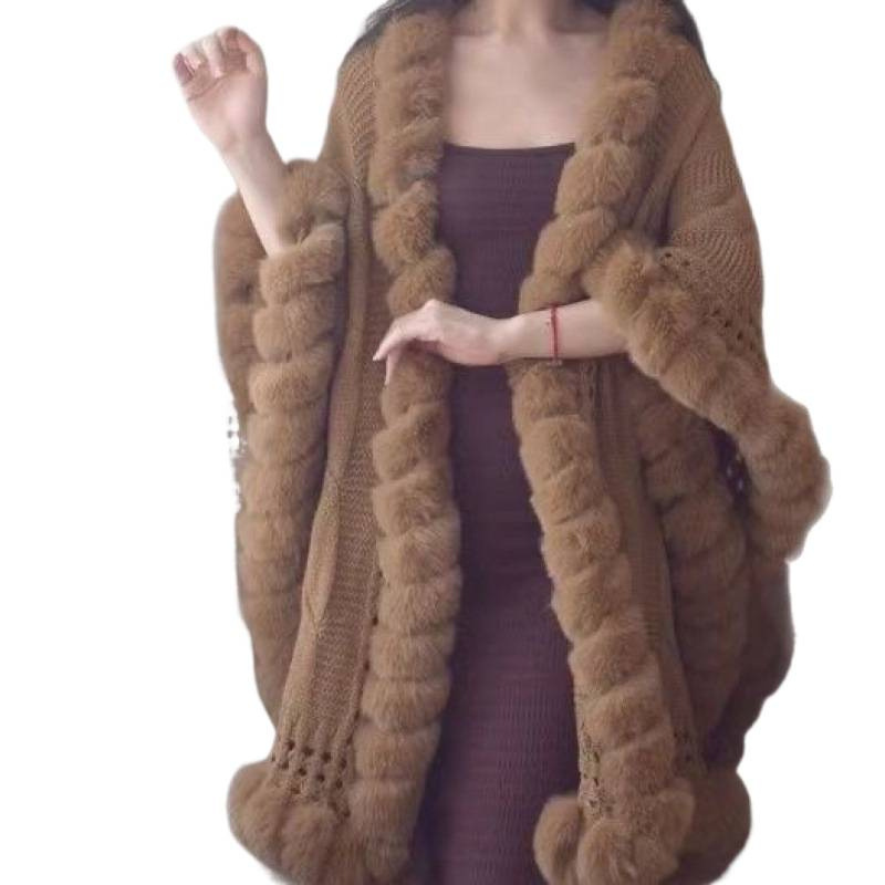 Otoño y invierno nuevo cheongsam y chal de terciopelo grueso abrigo de lana de punto perezoso abrigo de abrigo cálido peluche