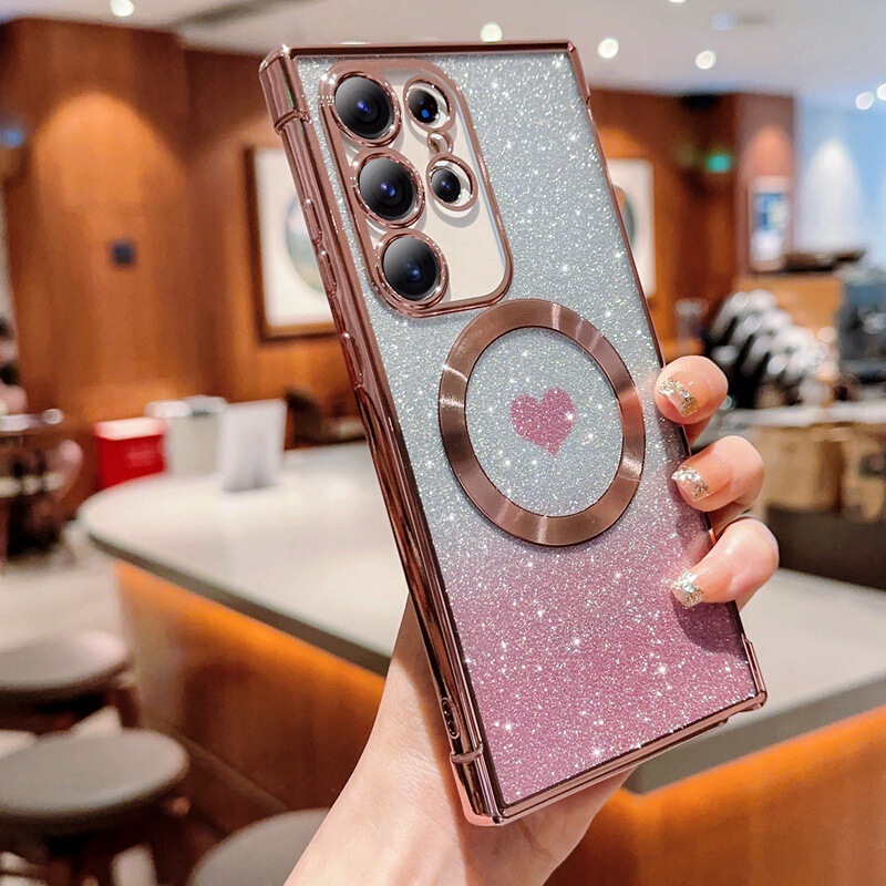 Glitter Cardboard for Samsung s23 plus Mobile Phone Protective Case Magnetic s22ultra Electroplated s21uitra for Women