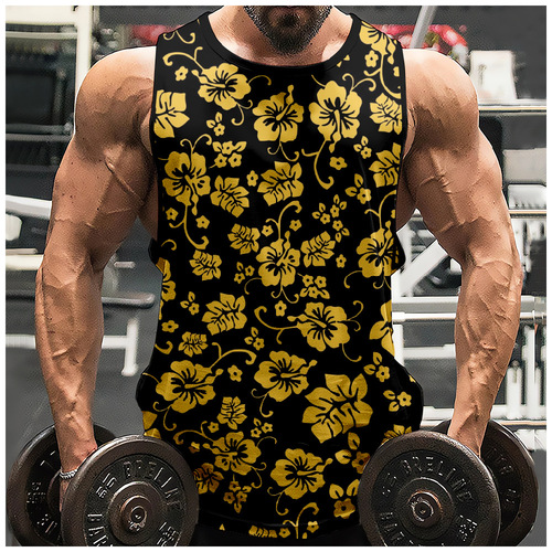American and European style Hawaii floral pattern 3D digital printing loose men's tank top