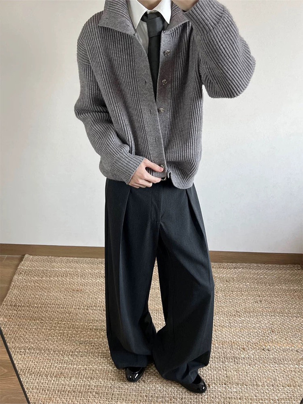 高货 TR基础立体分褶A字版休闲阔腿垂感西裤宽松四季通勤直筒长裤|undefined