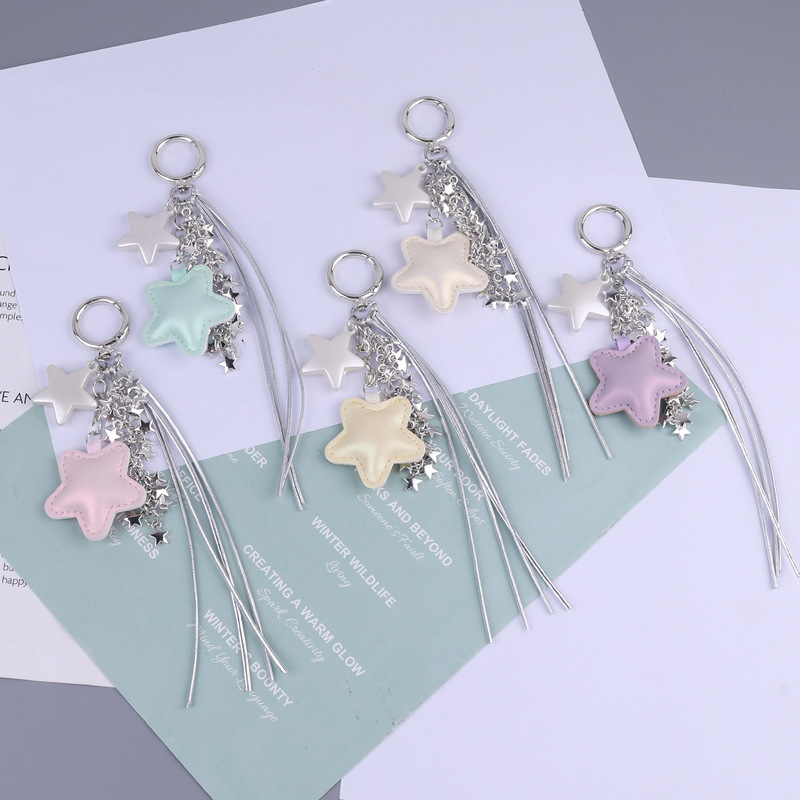New Trendy Fashion Star Keychain Pendant, Colorful Star Silver Tassel Accessory, Car and Bag Decoration