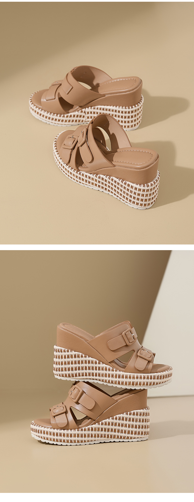 Sandal cao gót nữ đế xuồng da thật quai khóa mũi hở — màu đen, màu nâu nhạt, Trắng kem- chi tiết 18