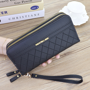 New Trendy Women's Long Wallet Clutch Bag Simple Large Capacity Double Zipper Embossed Mother's Mobile Phone Bag