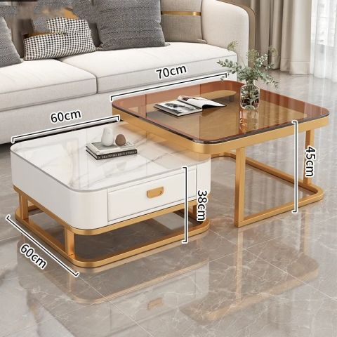 Mesa de té de lujo ligera sala de estar doméstica moderna y pequeña casa red cuadrada de vidrio rojo tablero de TV combinado mesa de té
