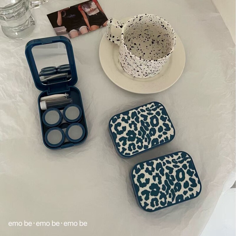 Leopard Print Contact Lens Box Ins Style New Contact Lens Box Portable Compact Multi-Pack Double Box Care Box
