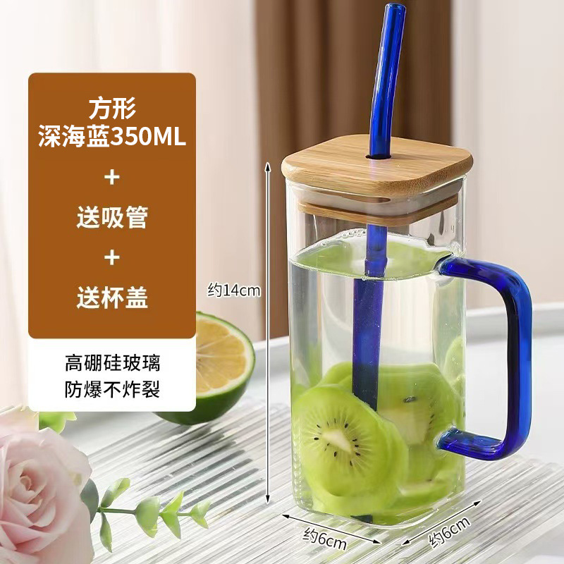 Taza cuadrada de vidrio con alto contenido de borosilicato, taza de sorbente de jugo de alto valor, taza de té para el hogar, taza de leche transparente al por mayor