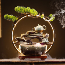 新中式创意招财弥勒陶瓷流水摆件办公室桌面装饰店铺开业乔迁礼品