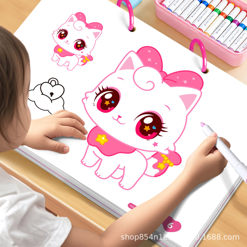 Wish Meow Meow Coloring Sticker Book for Children Girls Kindergarten Drawing Book Graffiti Baby Coloring Book Toy Book