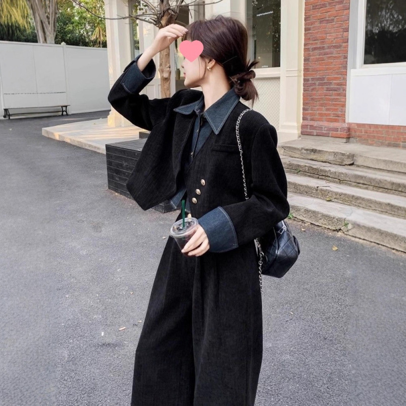 法式复古高级感上衣长裤两件套春秋季新款女气质阔腿裤假两件套装|undefined
