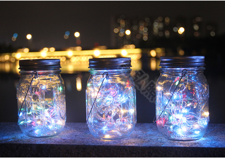Lámpara solar para exterior/jardín, con efecto de grieta/botella/colgante/deseos, decoración creativa, lámpara de botella Mason navideña