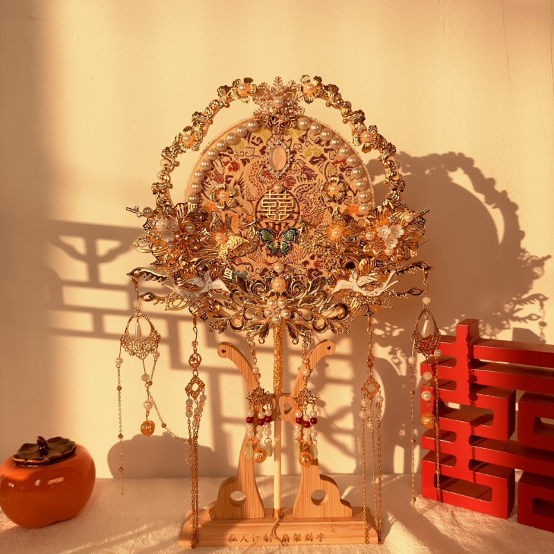2025 Xiuhe 結婚式扇子手作り赤い結婚式の扇子両面重工業花嫁 diy 材料パッケージ完成した扇子 1|undefined