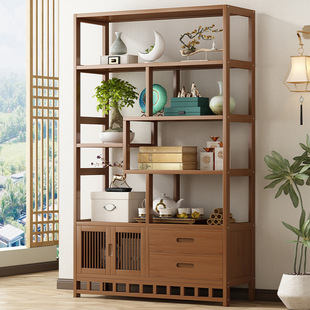 Antique-Style New Chinese Tea Room Storage Rack, Tea Leaf Organizer, Non-Solid Wood Partition, Multi-Treasure Cabinet, Living Room Ornament Shelf