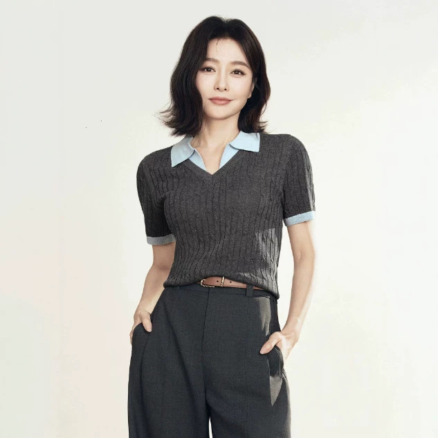 Y*L Women's Clothing 2026 Summer New Style Fake Two-Piece Contrast Color Linen Lyocell Pullover Knit Sweater 1H4933641