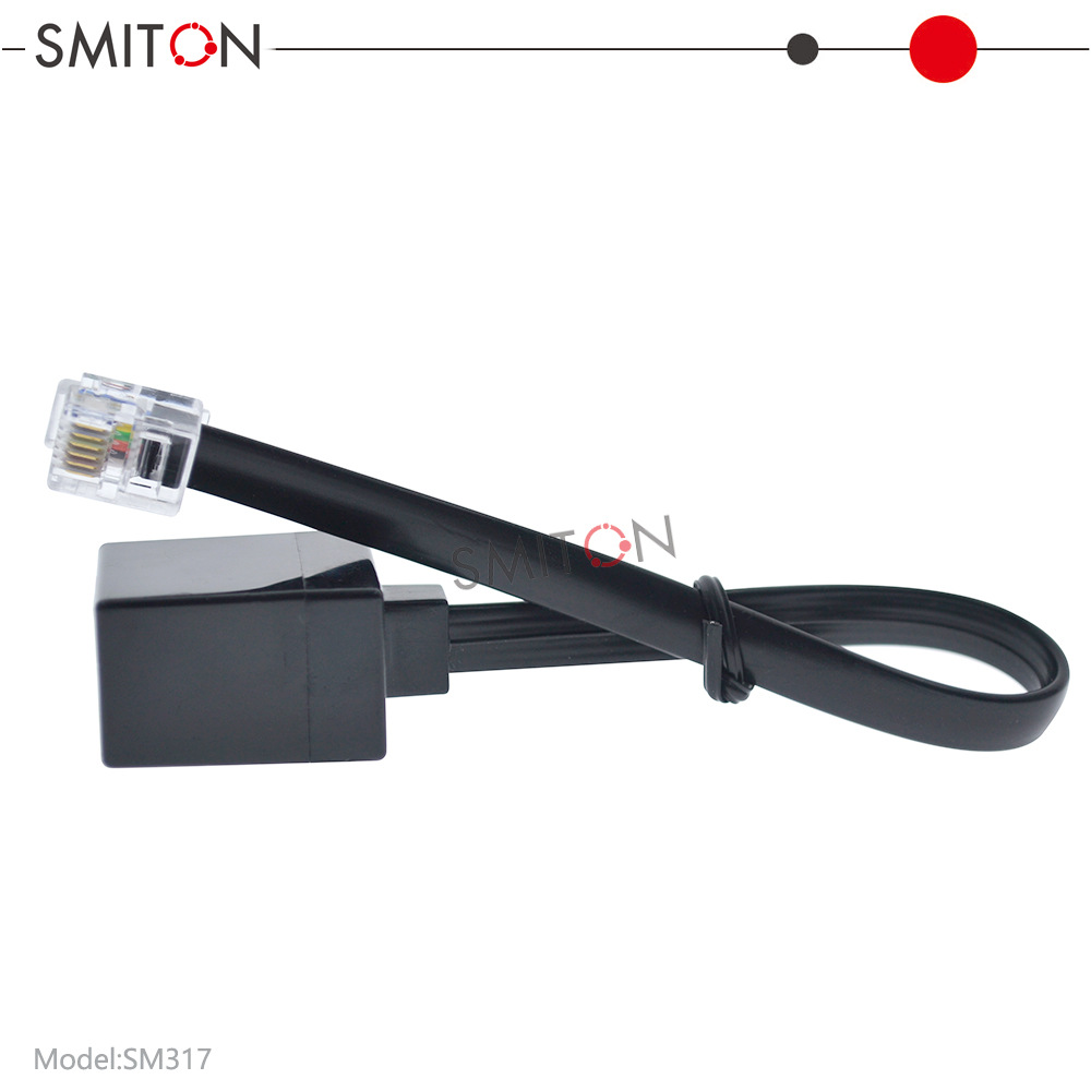 0.2米单口出线RJ12连接线6p6c黑色延长线直联