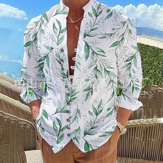 夏季新款3D数码印花衬衫男定制欧美跨境休闲时尚潮流男士长袖衬衣