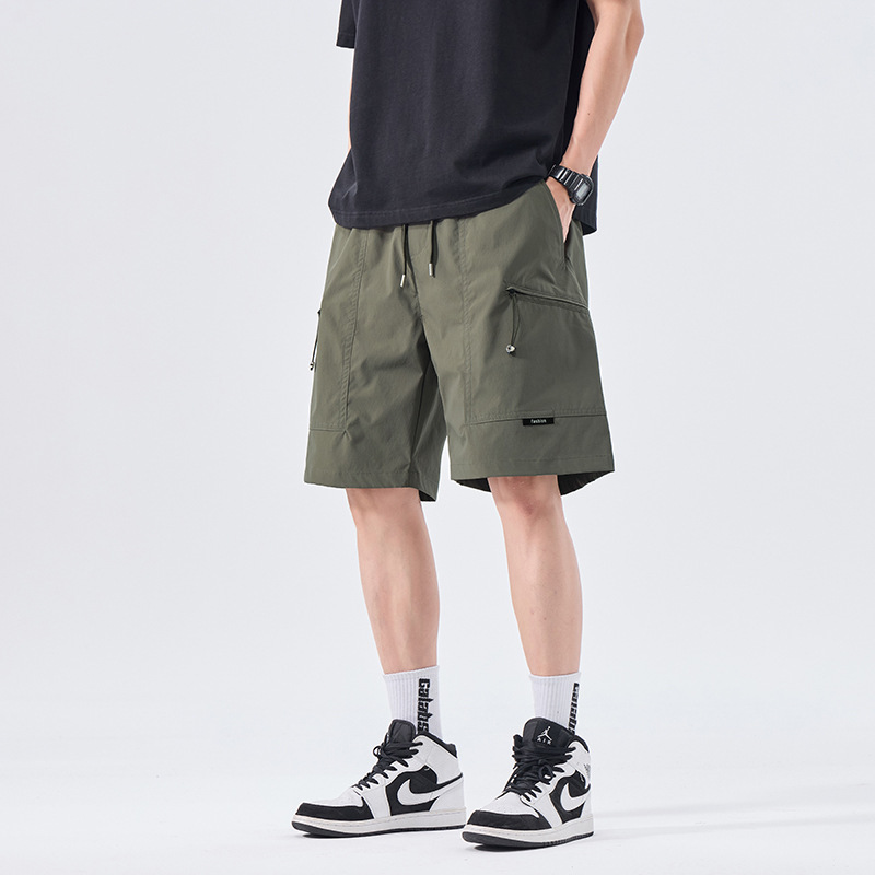 American-style trendy sports casual breathable work shorts for men, new summer model, loose straight fit with elastic waist, knee-length shorts American-style trendy sports casual breathable work shorts for men, new summer model, loose straight fit with elastic waist, knee-length shorts