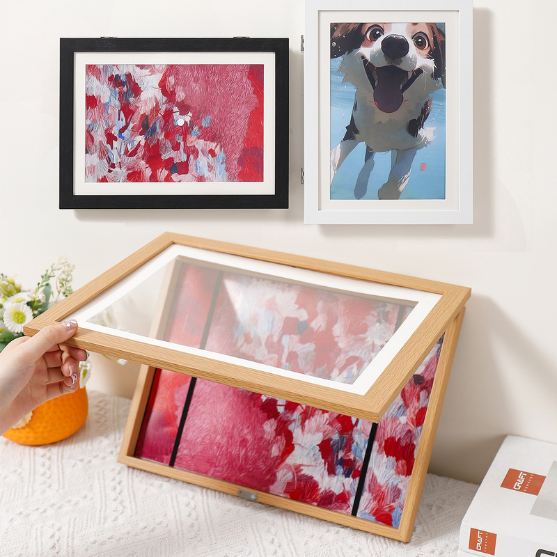 Flip Solid Wood Magnetic Photo Frame Children's Art Painting Storage Frame A4 Photo Frame Mounted Art Oil Painting Frame
