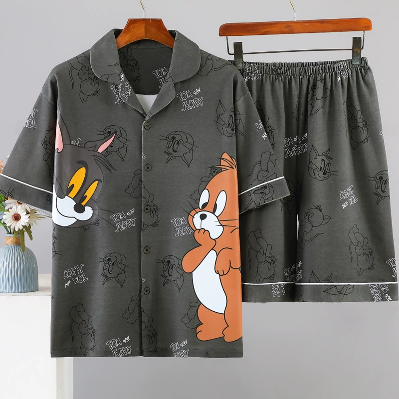 2025 Новые пижамы для мужчин Летние подростковые студенческие короткие рукава Тонкие летние мужские большие размеры Домашний комплект одежды