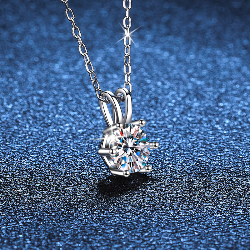 Nuevo clásico de seis garras collar s925 collar de plata elegante simple clavícula Cadena 1 Karat moissanite Collar para las mujeres