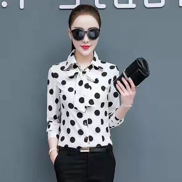 优质波点大码衬衫长袖宽松春秋款韩版显瘦休闲高端圆点
