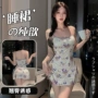 显瘦印花修身甜美吊带裙