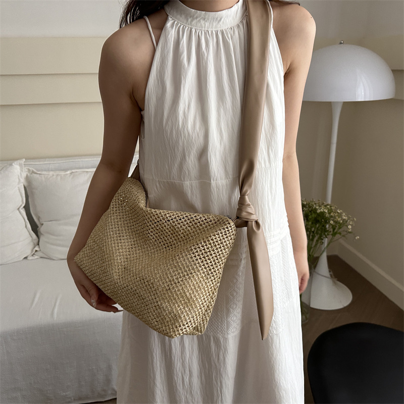 2024 verano ins nuevo nicho de alta sensación de bolso de brazo simple bolso de paja de gran capacidad bolso de hombro