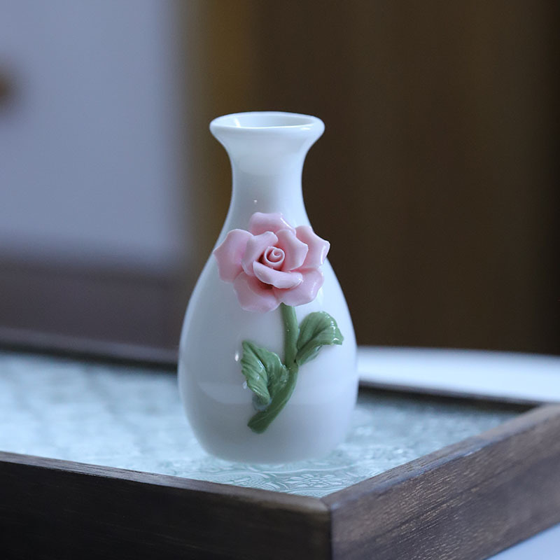 景德镇插瓶手工捏花创意小花瓶茶桌花器装饰摆件客厅小花插陶瓷瓶|undefined