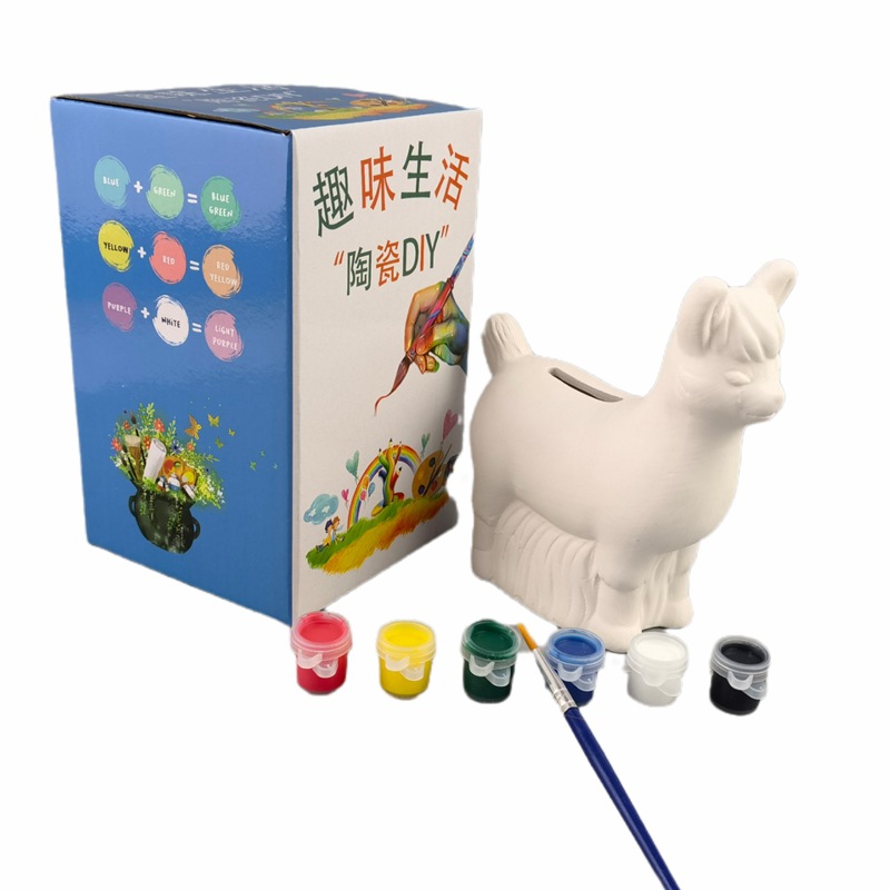 Kindergarten creativo DIY blanco molde color de relleno color pintura para colorear dinero olla de cerámica llanura en blanco animal caballo de dibujos animados niños graffiti