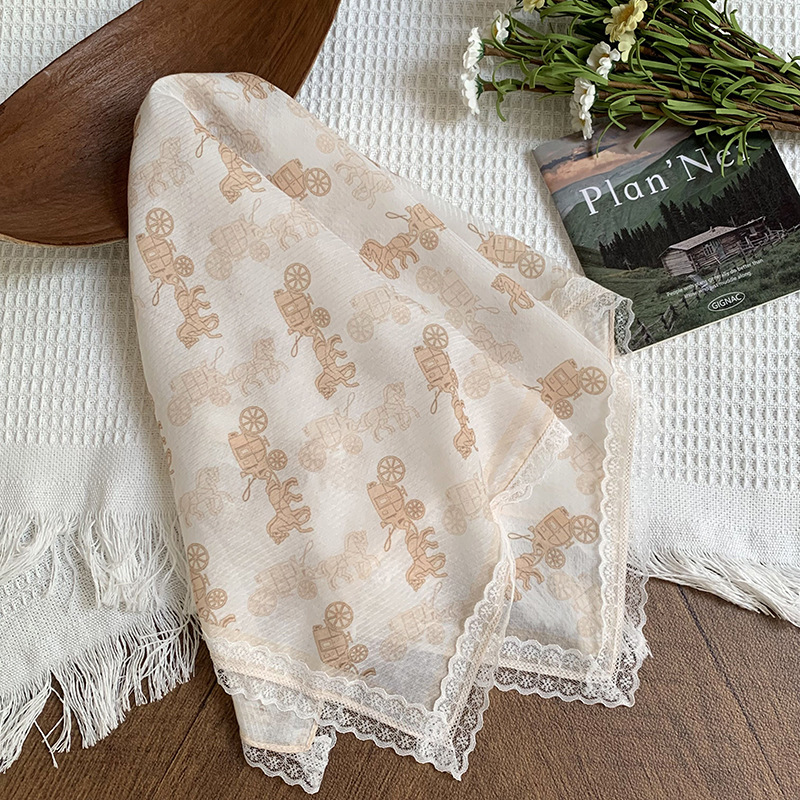 Bufanda de seda, bufanda cuadrada pequeña, sensación de alta calidad, nuevo pañuelo de encaje francés, diadema pastoral femenina de verano, cinta para el cabello atada