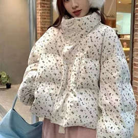 棉袄短款羽绒加厚面包服2025冬碎花新款外套加厚灯芯绒小立领棉服