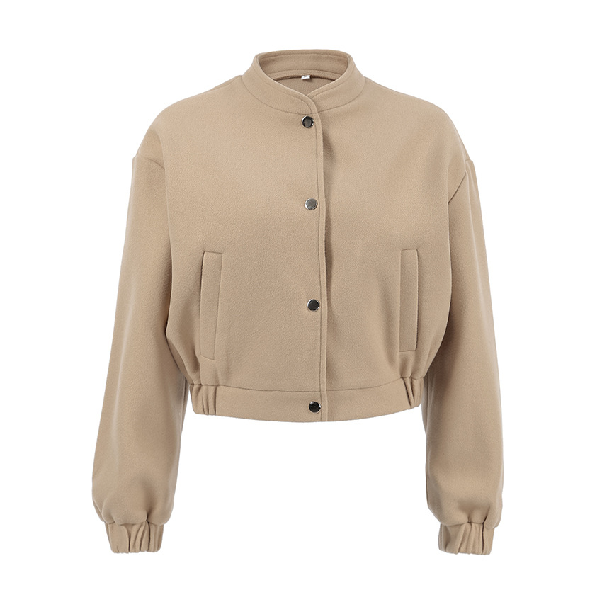 Damenbekleidung 2024 Herbst- und Winterdesign Fliegerjacke Mode Khaki Dicker Stehkragen Wollmantel Pendeln Damenbekleidung_voghion.com