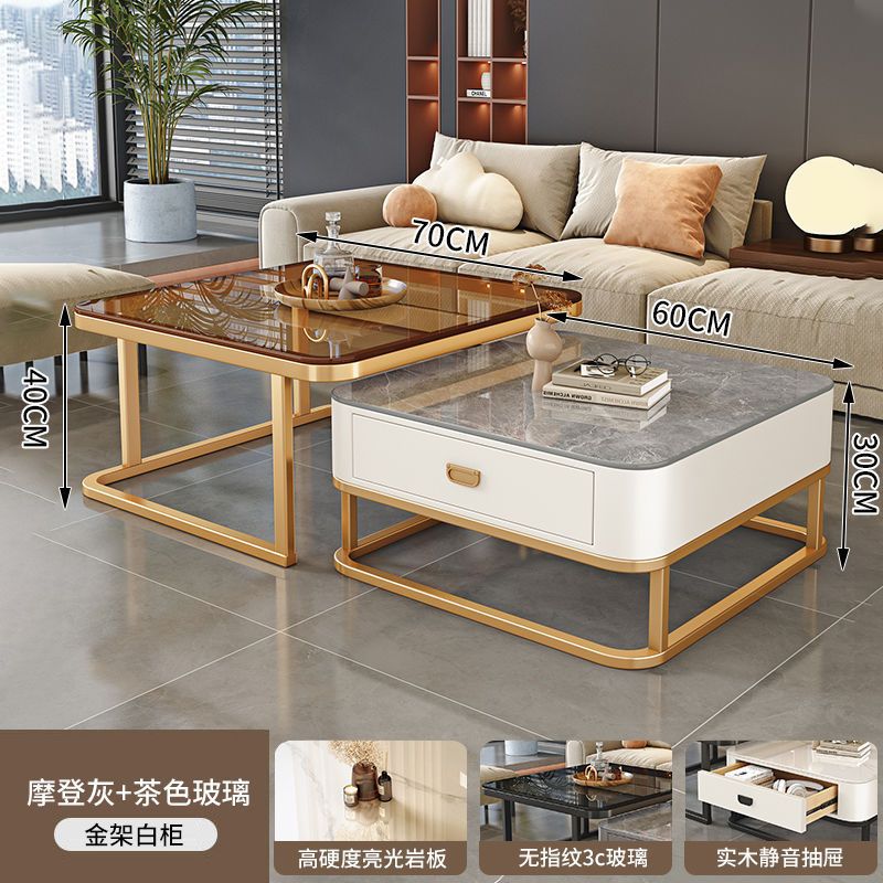 골드 선반 + 화이트 캐비닛 모던 그레이 + 브라운 유리