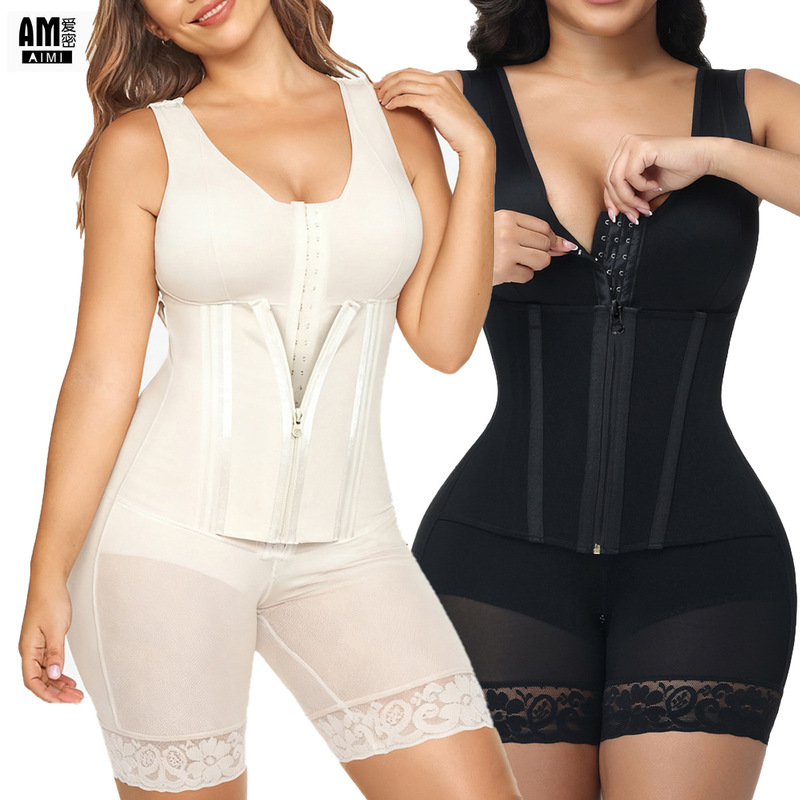 European and American Cross-Border Shapewear Body Adjustment Shoulder Straps Waist Sandglass Zipper Tummy Control Butt Lift One-Piece Shapewear
