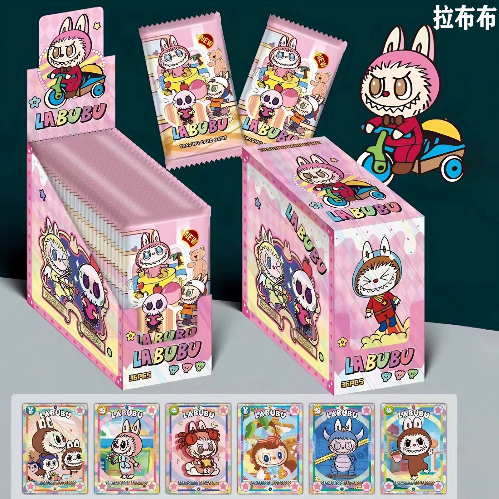 Лотерея с маленькими карточками LABUBU в слепых коробках, периферийные анимационные лазерные карты LOMO, коллекция золотых карт LABUBU для внешней торговли