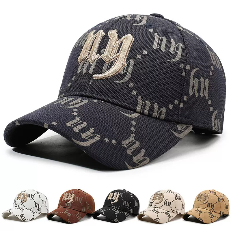 男女同款刺绣字母鸭舌帽满印棒球帽春秋户外休闲运动遮阳鸭舌帽潮