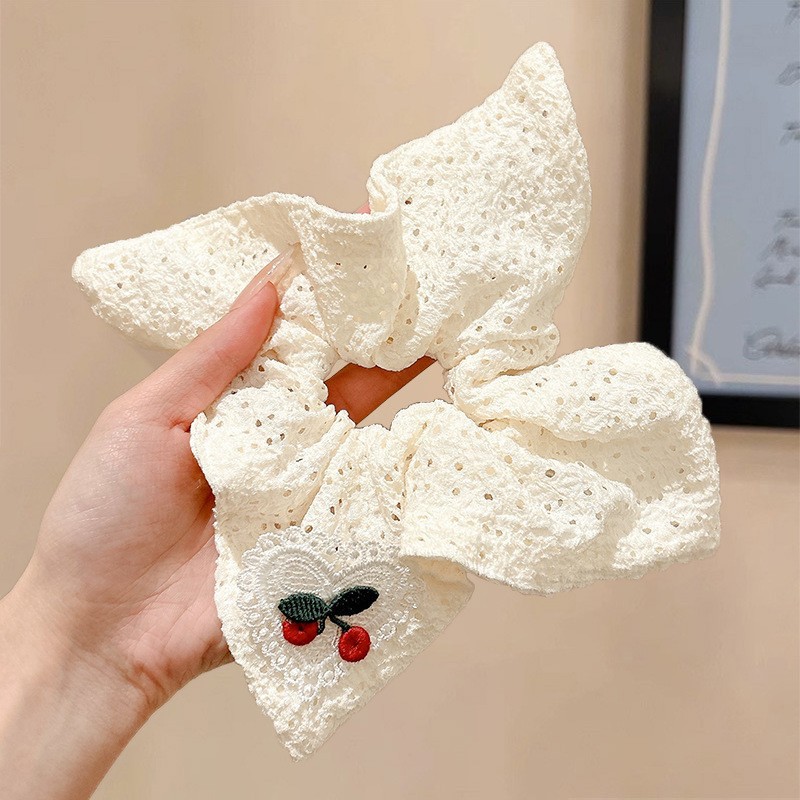 Xianqi blanco, falda de doble capa, lunares, anillo para el cabello de intestino grueso, nuevo cabello coreano de gran tamaño, bola baja, cuerda para el cabello, accesorios para el cabello perezosos