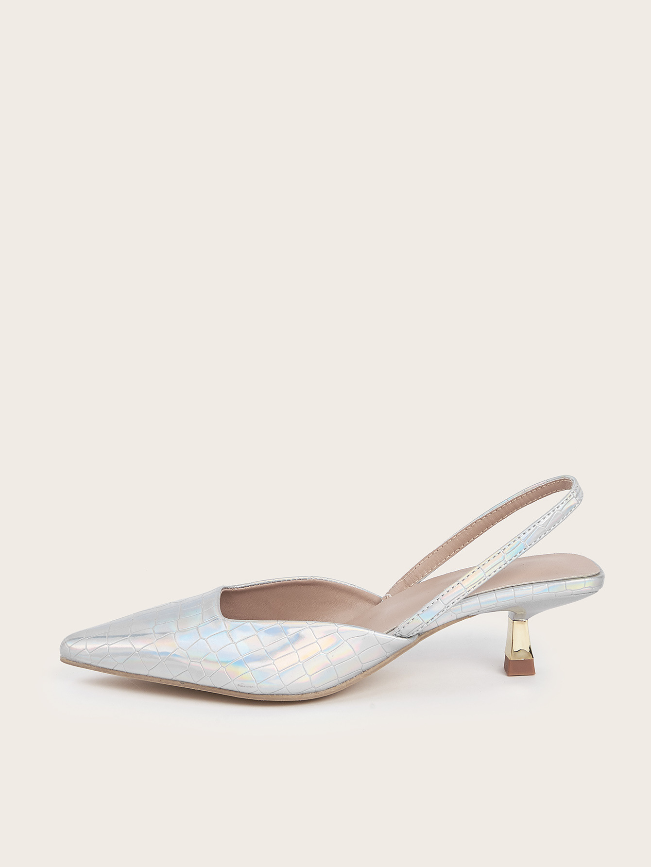 2024 New High Heel Pointed Stone Pattern Laser Material Headed Sandals with Hollow Back and Shallow Mouth Women's Single Shoes