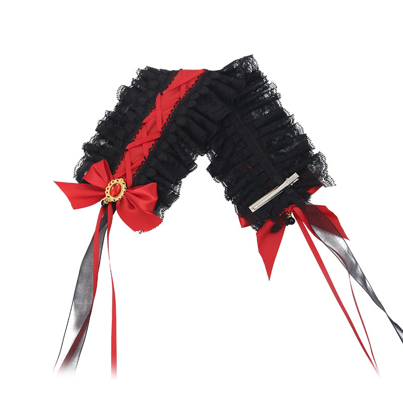 Lolita al por mayor encaje correa de cabello conjunto de clipes de cabello brazalete decoración de Halloween carnaval navidad conjunto de adornos de cabello