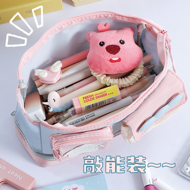 新款手提多巴胺大容量学生笔袋设计感小众女款初中双层铅笔盒|undefined