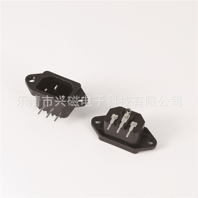 AC电源插座品字带耳朵电瓶车插座公座DB-14实心铜兴磁厂家直销