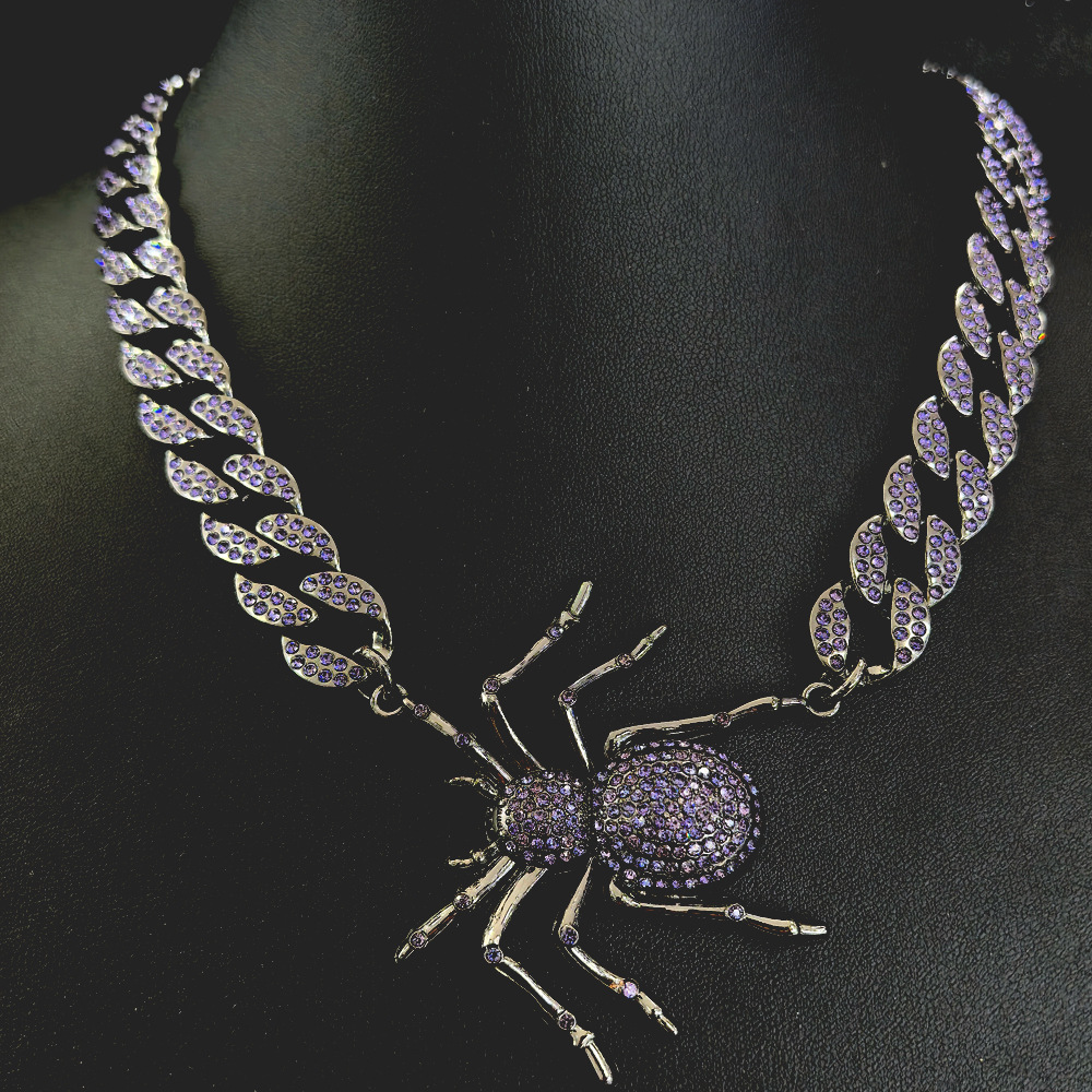 Transfronterizos Europa y América exagerada Halloween araña púrpura joyas de forma ins personales diamantes grandes accesorios colgante de araña