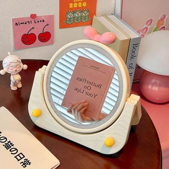Ins Makeup Mirror Portable Desktop Wall Hanging Dormitory Desktop Mirror Student Dormitory Punched Dressing Mirror Rotating