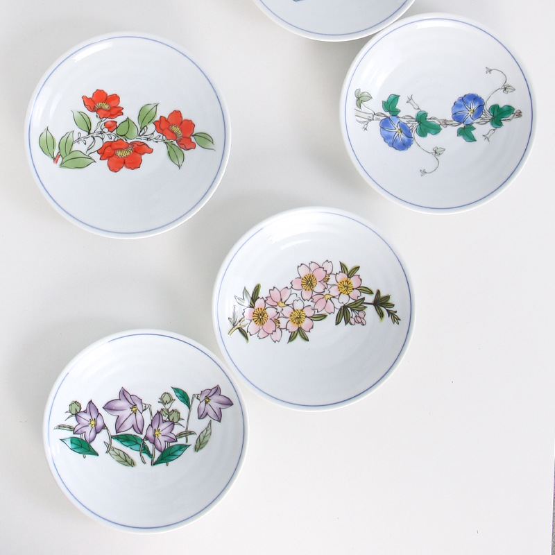 九谷昇竜螺纹盘十二花神碗日式盘回流盘日式彩绘碗日式浮雕彩绘盘